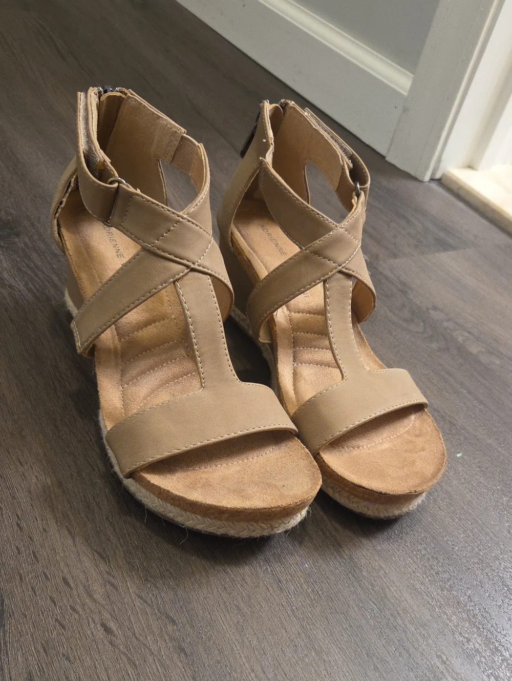 Adrienne Vittadini Tan Crisscross Espadrille Wedges